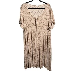 2XL USA Made Ditsy Floral‎ Tiered Midi Dress Crinkle Rayon Cottage Boho Romantic